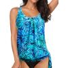 imageYonique Womens Blouson Tankini Top Only Loose Fit Swim Top No Bottom Modest Swimsuit TopBlue Leaves