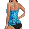 imageYonique Womens Blouson Tankini Top Only Loose Fit Swim Top No Bottom Modest Swimsuit TopBlue Leaves