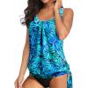 imageYonique Womens Blouson Tankini Top Only Loose Fit Swim Top No Bottom Modest Swimsuit TopBlue Leaves