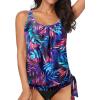 imageYonique Womens Blouson Tankini Top Only Loose Fit Swim Top No Bottom Modest Swimsuit TopBlue Purple Leaves