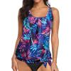 imageYonique Womens Blouson Tankini Top Only Loose Fit Swim Top No Bottom Modest Swimsuit TopBlue Purple Leaves