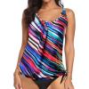 imageYonique Womens Blouson Tankini Top Only Loose Fit Swim Top No Bottom Modest Swimsuit TopColor Striped