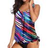 imageYonique Womens Blouson Tankini Top Only Loose Fit Swim Top No Bottom Modest Swimsuit TopColor Striped