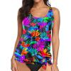 imageYonique Womens Blouson Tankini Top Only Loose Fit Swim Top No Bottom Modest Swimsuit TopColorful Leaves1