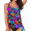 imageYonique Womens Blouson Tankini Top Only Loose Fit Swim Top No Bottom Modest Swimsuit TopColorful Leaves1