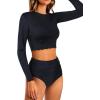 imageYonique Womens Long Sleeve Swimsuit Rash Guard Swim Shirt Crop Swim Tops with Shorts Two Piece Bathing Suits