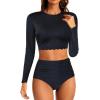 imageYonique Womens Long Sleeve Swimsuit Rash Guard Swim Shirt Crop Swim Tops with Shorts Two Piece Bathing Suits