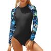 imageYonique Womens Rash Guard Long Sleeve Swimsuit One Piece Bathing Suit Zipper Surfing Swimwear UPF 50Black and Blue Print