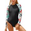 imageYonique Womens Rash Guard Long Sleeve Swimsuit One Piece Bathing Suit Zipper Surfing Swimwear UPF 50Black and Floral