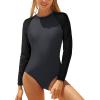 imageYonique Womens Rash Guard Long Sleeve Swimsuit One Piece Bathing Suit Zipper Surfing Swimwear UPF 50Black and Gray