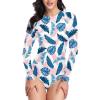 imageYonique Womens Rash Guard Long Sleeve Swimsuit One Piece Bathing Suit Zipper Surfing Swimwear UPF 50Blue Pink Leaf 01