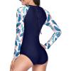 imageYonique Womens Rash Guard Long Sleeve Swimsuit One Piece Bathing Suit Zipper Surfing Swimwear UPF 50Blue Pink Leaf