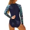 imageYonique Womens Rash Guard Long Sleeve Swimsuit One Piece Bathing Suit Zipper Surfing Swimwear UPF 50Dark Blue and Leaf