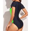 imageYonique Womens Short Sleeve Rash Guard One Piece Swimsuit Zip Up Bathing Suit Surfing Swimwear UPF 50Black and Green