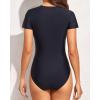 imageYonique Womens Short Sleeve Rash Guard One Piece Swimsuit Zip Up Bathing Suit Surfing Swimwear UPF 50Black and Green