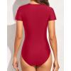 imageYonique Womens Short Sleeve Rash Guard One Piece Swimsuit Zip Up Bathing Suit Surfing Swimwear UPF 50Red
