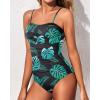 imageYonique Womens Strapless One Piece Swimsuit Tummy Control Bandeau Bathing Suits Slimming Twist Front SwimwearBlack and Leaves