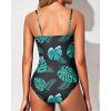 imageYonique Womens Strapless One Piece Swimsuit Tummy Control Bandeau Bathing Suits Slimming Twist Front SwimwearBlack and Leaves