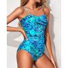 imageYonique Womens Strapless One Piece Swimsuit Tummy Control Bandeau Bathing Suits Slimming Twist Front SwimwearBlue and Green Leaf
