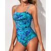 imageYonique Womens Strapless One Piece Swimsuit Tummy Control Bandeau Bathing Suits Slimming Twist Front SwimwearBlue and Green Leaf