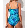 imageYonique Womens Strapless One Piece Swimsuit Tummy Control Bandeau Bathing Suits Slimming Twist Front SwimwearBlue and Green Leaf