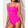 imageYonique Womens Strapless One Piece Swimsuit Tummy Control Bandeau Bathing Suits Slimming Twist Front SwimwearDark Pink