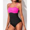 imageYonique Womens Strapless One Piece Swimsuit Tummy Control Bandeau Bathing Suits Slimming Twist Front SwimwearHot Pink and Black