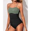 imageYonique Womens Strapless One Piece Swimsuit Tummy Control Bandeau Bathing Suits Slimming Twist Front SwimwearOlive Green and Black