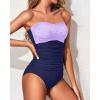 imageYonique Womens Strapless One Piece Swimsuit Tummy Control Bandeau Bathing Suits Slimming Twist Front SwimwearPurple Navy Blue