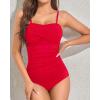 imageYonique Womens Strapless One Piece Swimsuit Tummy Control Bandeau Bathing Suits Slimming Twist Front SwimwearRed