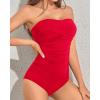 imageYonique Womens Strapless One Piece Swimsuit Tummy Control Bandeau Bathing Suits Slimming Twist Front SwimwearRed