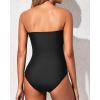 imageYonique Womens Strapless One Piece Swimsuit Tummy Control Bandeau Bathing Suits Slimming Twist Front SwimwearStripe  Black