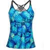 imageYonique Womens Tankini Top Swimsuits Top No Bottom Athletic Tummy Control Bathing Suits Top Swim Tank TopBlue Green Leaves