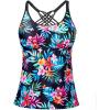 imageYonique Womens Tankini Top Swimsuits Top No Bottom Athletic Tummy Control Bathing Suits Top Swim Tank TopFlowers and Black