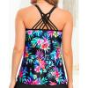 imageYonique Womens Tankini Top Swimsuits Top No Bottom Athletic Tummy Control Bathing Suits Top Swim Tank TopFlowers and Black