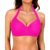 imageYonique Women Halter Bikini Top Only Retro Swimsuit Top Push Up Bathing Suit Top No BottomHot Pink