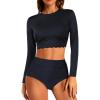 imageYonique Womens Long Sleeve Swimsuit Rash Guard Swim Shirt Crop Swim Tops with Shorts Two Piece Bathing Suits