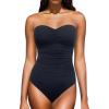 imageYonique Womens Strapless One Piece Swimsuit Tummy Control Bandeau Bathing Suits Slimming Twist Front SwimwearBlack1
