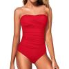 imageYonique Womens Strapless One Piece Swimsuit Tummy Control Bandeau Bathing Suits Slimming Twist Front SwimwearRed