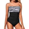 imageYonique Womens Strapless One Piece Swimsuit Tummy Control Bandeau Bathing Suits Slimming Twist Front SwimwearStripe  Black