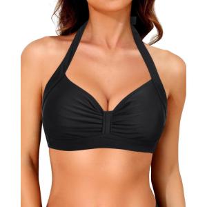 imageYonique Women Halter Bikini Top Only Retro Swimsuit Top Push Up Bathing Suit Top No BottomBlack