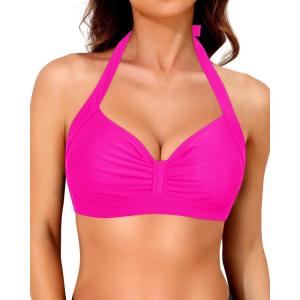 imageYonique Women Halter Bikini Top Only Retro Swimsuit Top Push Up Bathing Suit Top No BottomHot Pink