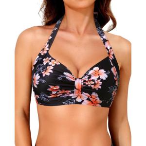 imageYonique Women Halter Bikini Top Only Retro Swimsuit Top Push Up Bathing Suit Top No BottomPeach Blossom