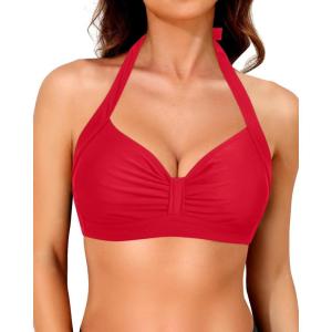imageYonique Women Halter Bikini Top Only Retro Swimsuit Top Push Up Bathing Suit Top No BottomRed