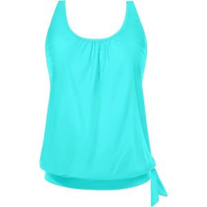 imageYonique Womens Blouson Tankini Top Only Loose Fit Swim Top No Bottom Modest Swimsuit TopAqua Green