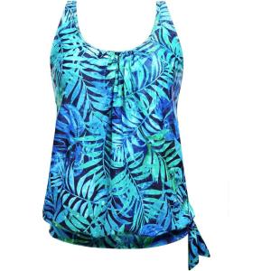 imageYonique Womens Blouson Tankini Top Only Loose Fit Swim Top No Bottom Modest Swimsuit TopBlue Leaves