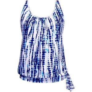 imageYonique Womens Blouson Tankini Top Only Loose Fit Swim Top No Bottom Modest Swimsuit TopBlue Tie Dye