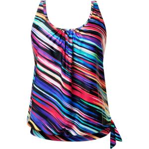 imageYonique Womens Blouson Tankini Top Only Loose Fit Swim Top No Bottom Modest Swimsuit TopColor Striped