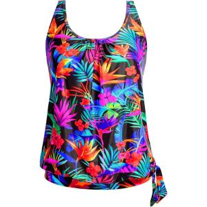 imageYonique Womens Blouson Tankini Top Only Loose Fit Swim Top No Bottom Modest Swimsuit TopColorful Leaves1