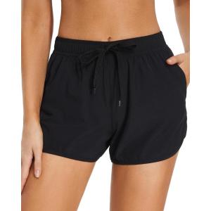 imageYonique Womens Swim Shorts Sporty Boardshorts with Pockets Drawstring Swim Bottom Swim Trunks for Teen Girls Black XL